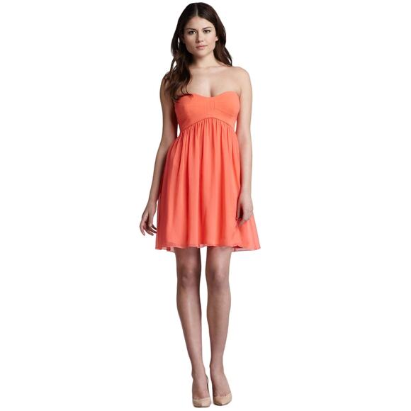 Diane von Furstenberg Asti Silk Chiffon Coral Sweetheart Strapless Dress Size 4 - Picture 1 of 11